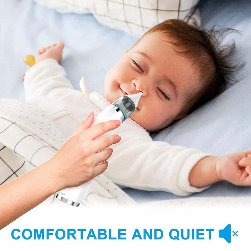 Baby Nasal Aspirator - Safe, Quick, and Hygienic Nose Cleaner with Pause,  Music, and Light Soothing Functions - 3 Silicone Tips, Adjustable Suction